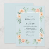 Invitation Mariage Rose Bleu Ciel de Style Impressionniste (Devant / Derrière)