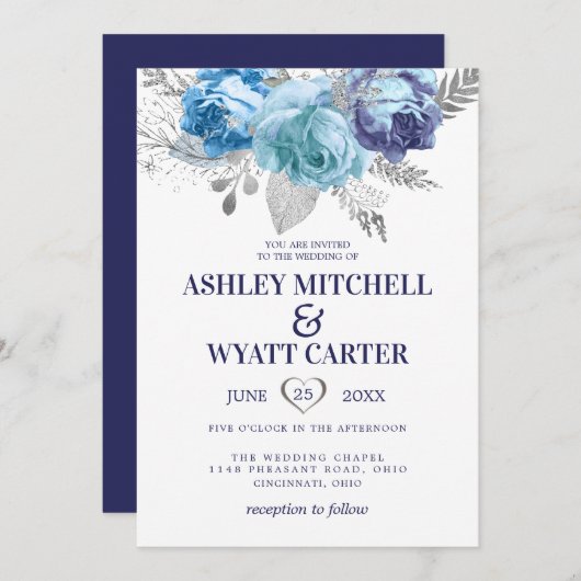 Invitation Mariage Rose Bleu Et Violet (Devant / Derrière)