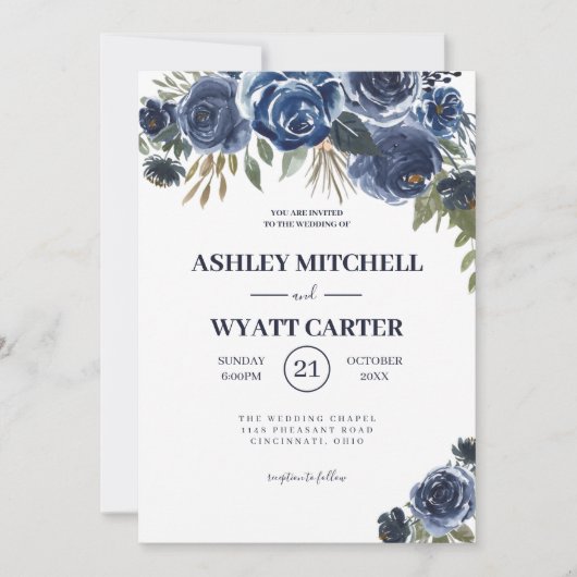 Invitation Mariage Rose bleu foncé (Devant)