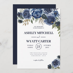 Invitation Mariage Rose bleu foncé