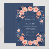 Invitation Mariage Rose Bleu Marine (Devant / Derrière)