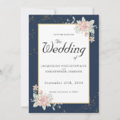 Invitation Mariage Rose Bleu Marine Enregistrer La Date (Dos)