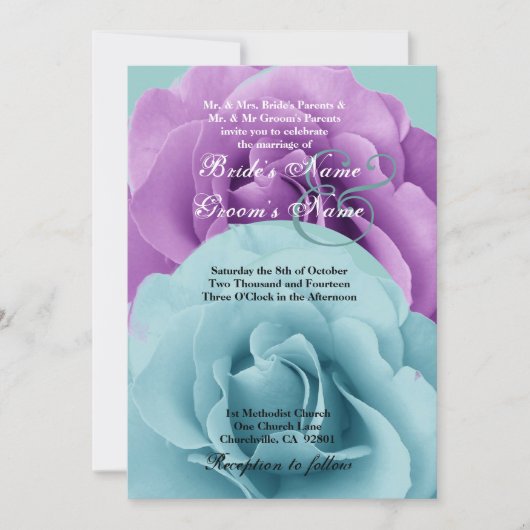 Invitation Mariage Rose bleu turquoise et violet Modèle (Devant)