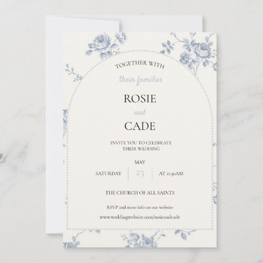 Invitation Mariage Rose Bleue (Devant)