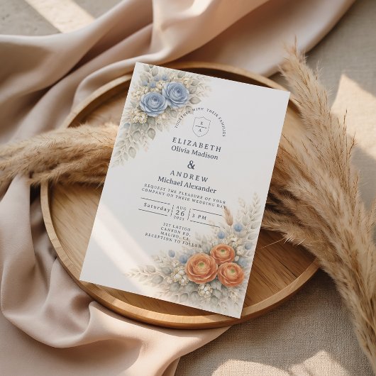 Invitation Mariage Rose Bleue Botanique