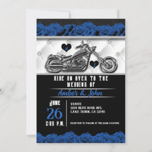 Invitation Mariage Rose Bleue en Cuir de Moto pour Motard 