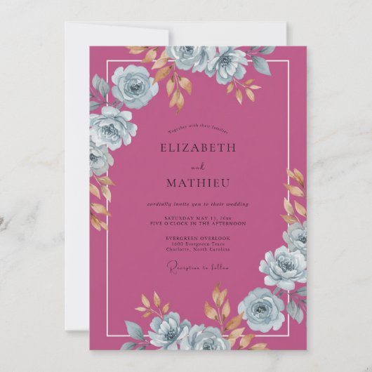 Invitation Mariage Rose Bleue Magenta (Devant)