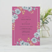 Invitation Mariage Rose Bleue Magenta (Debout devant)