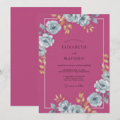 Invitation Mariage Rose Bleue Magenta (Devant / Derrière)