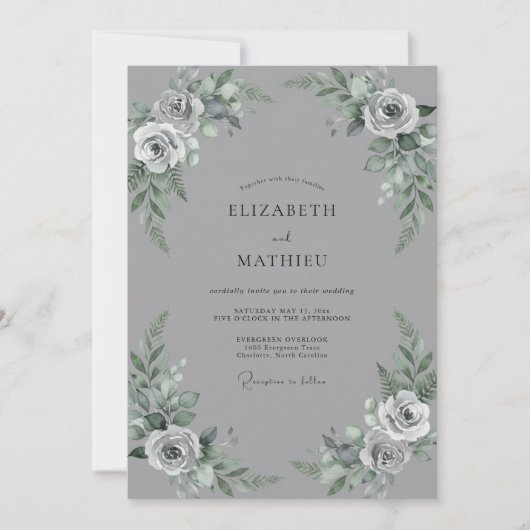 Invitation Mariage Rose Blush Gris Acier (Devant)
