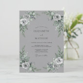Invitation Mariage Rose Blush Gris Acier (Debout devant)