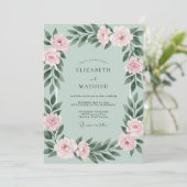 Invitation Mariage Rose Blush Menthe (Debout devant)