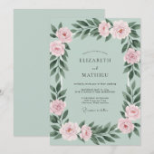 Invitation Mariage Rose Blush Menthe (Devant / Derrière)