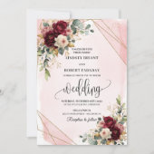 Invitation Mariage Rose Boho Dark Red White Gold (Devant)