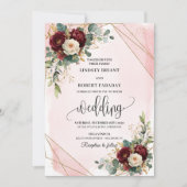Invitation Mariage Rose Boho Maroon Gold Blush (Devant)