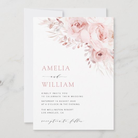 Invitation mariage rose boho moderne (Devant)