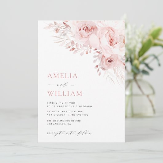 Invitation mariage rose boho moderne (Debout devant)