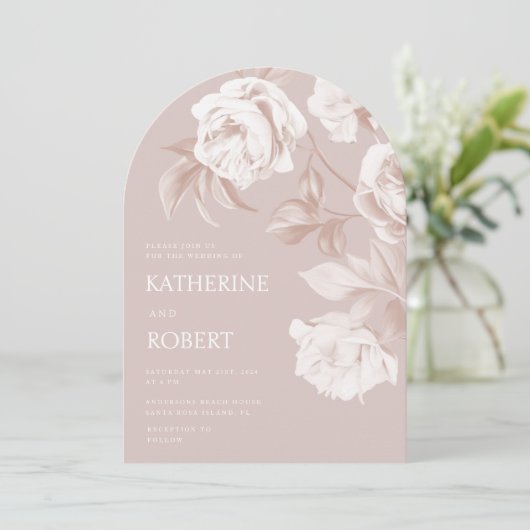 Invitation Mariage Rose botanique moderne (Debout devant)