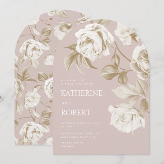 Invitation Mariage Rose botanique moderne (Devant / Derrière)