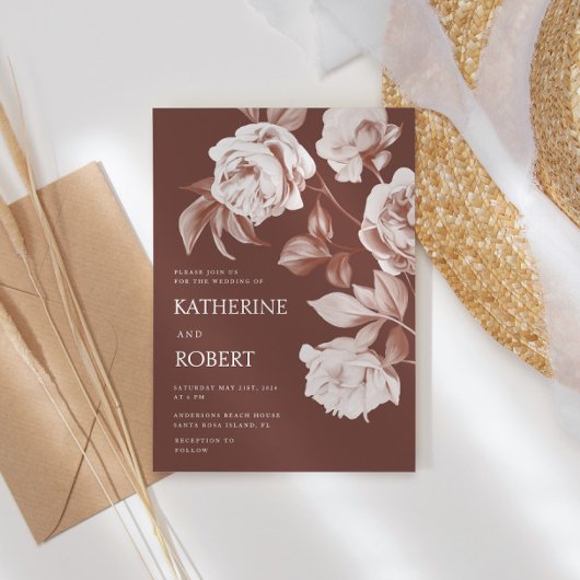 Invitation Mariage Rose botanique moderne