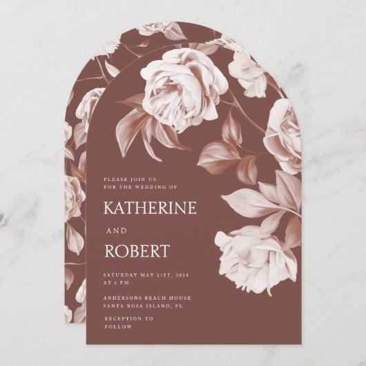 Invitation Mariage Rose botanique moderne (Devant / Derrière)