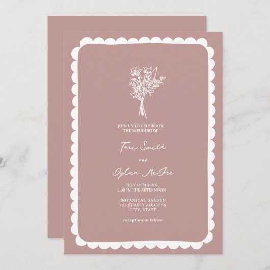 Invitation Mariage rose bouquet (Devant / Derrière)