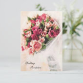 Invitation Mariage rose Bouquet (Debout devant)