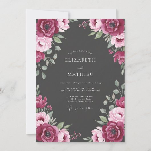 Invitation Mariage Rose Bourgogne (Devant)