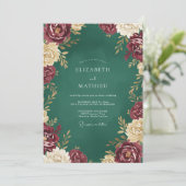 Invitation Mariage Rose Bourgogne Émeraude (Debout devant)