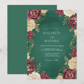 Invitation Mariage Rose Bourgogne Émeraude (Devant / Derrière)