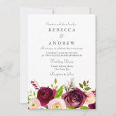 Invitation Mariage rose Bourgogne & Fleurs rousses Inviter (Devant)