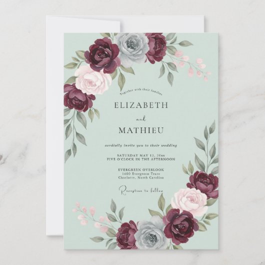 Invitation Mariage Rose Bourguignon Seduisant (Devant)