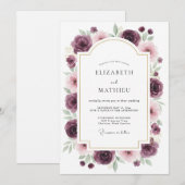 Invitation Mariage Rose Bourguignonne Raffinée (Devant / Derrière)