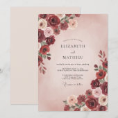 Invitation Mariage Rose Bourguignonne Rosée (Devant / Derrière)