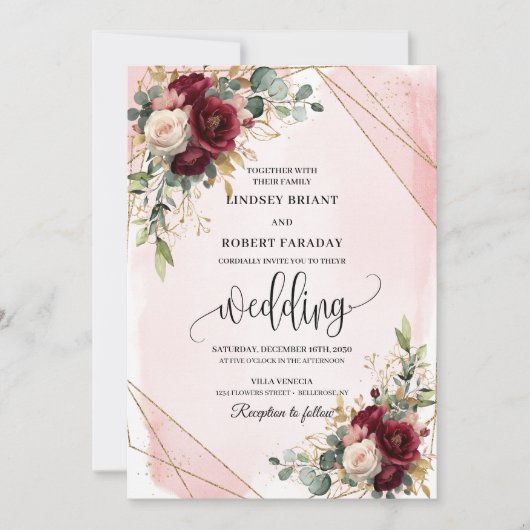 Invitation Mariage Rose brillant Boho Deep Red (Devant)
