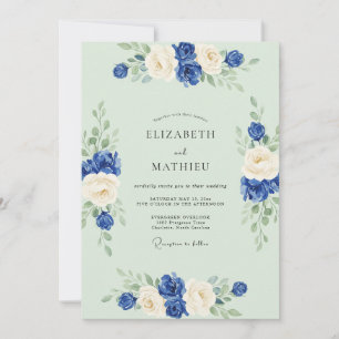 Invitation Mariage Rose Céladon Cobalt