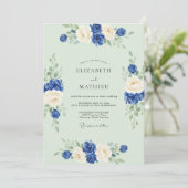 Invitation Mariage Rose Céladon Cobalt (Debout devant)