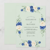 Invitation Mariage Rose Céladon Cobalt (Devant / Derrière)