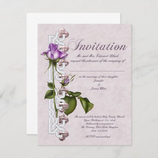 Invitation Mariage Rose celte (Devant / Derrière)