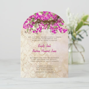 Invitation Mariage rose Cerisier Fleur Thé Tige Invite