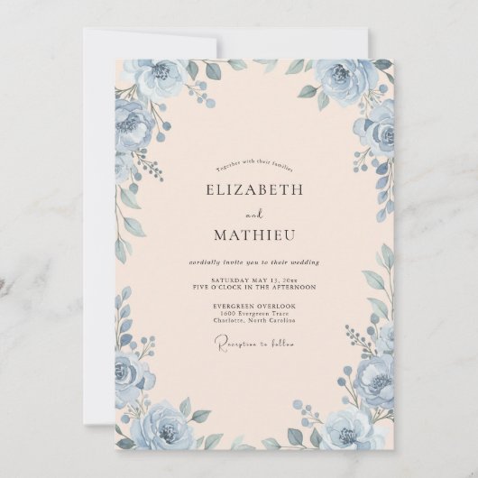 Invitation Mariage Rose Champagne Acier (Devant)