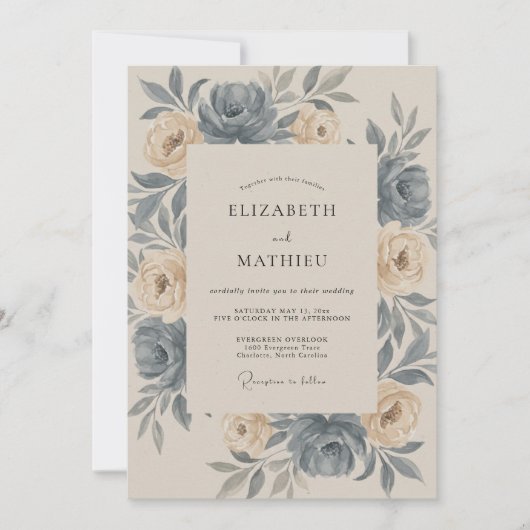 Invitation Mariage Rose Champagne Ardoise (Devant)