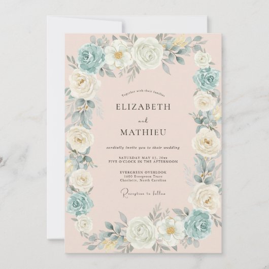Invitation Mariage Rose Champagne Céleste (Devant)