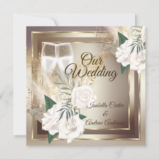 Invitation Mariage Rose Champagne Gold Bronze (Devant)