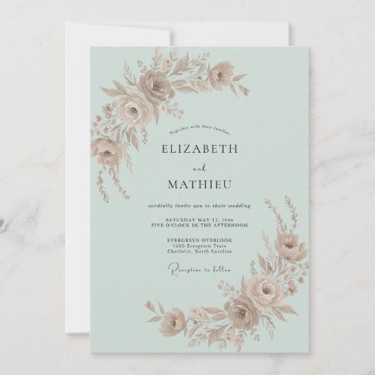 Invitation Mariage Rose Champagne Menthe (Devant)