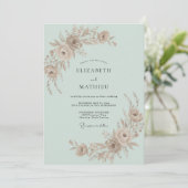 Invitation Mariage Rose Champagne Menthe (Debout devant)