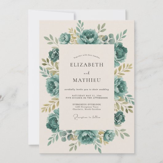 Invitation Mariage Rose Champagne Mousse de Mer (Devant)