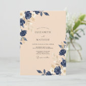 Invitation Mariage Rose Champagne Navy (Debout devant)