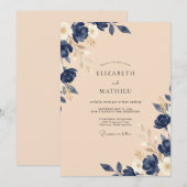 Invitation Mariage Rose Champagne Navy (Devant / Derrière)