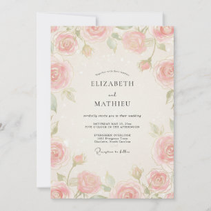 Invitation Mariage Rose Champagne Pêche